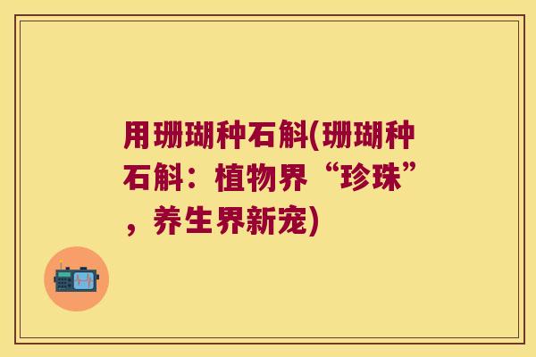 用珊瑚种石斛(珊瑚种石斛:植物界“珍珠”,养生界新宠) 用珊瑚种石斛(珊瑚种石斛:植物界“珍珠”,养生界新宠)