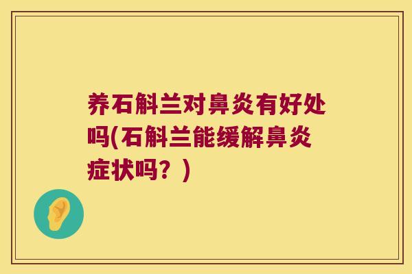 养石斛兰对鼻炎有好处吗(石斛兰能缓解鼻炎症状吗？)
