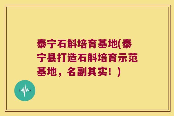 泰宁石斛培育基地(泰宁县打造石斛培育示范基地，名副其实！)