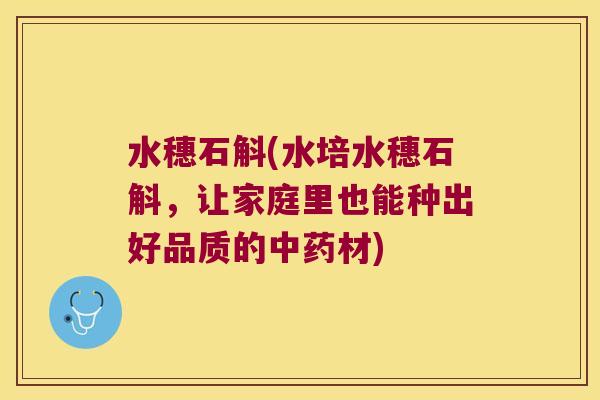 水穗石斛(水培水穗石斛，让家庭里也能种出好品质的中药材)