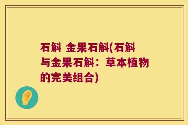 石斛 金果石斛(石斛与金果石斛:草本植物的完美组合) 石斛 金果石斛(石斛与金果石斛:草本植物的完美组合)