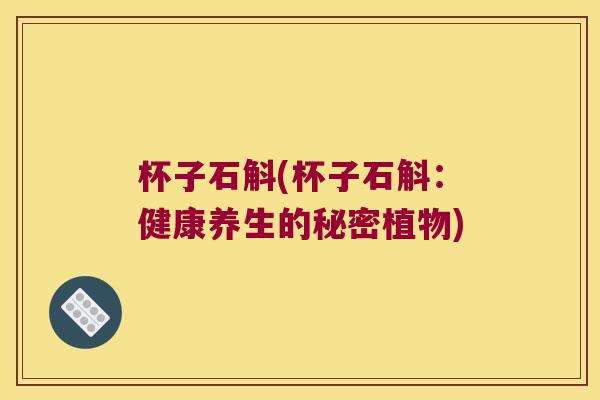 杯子石斛(杯子石斛：健康养生的秘密植物)