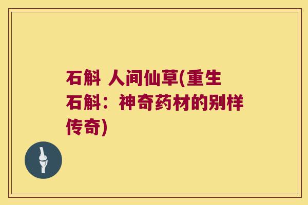 石斛 人间仙草(重生石斛：神奇药材的别样传奇)