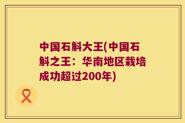 中国石斛大王(中国石斛之王：华南地区栽培成功超过200年)