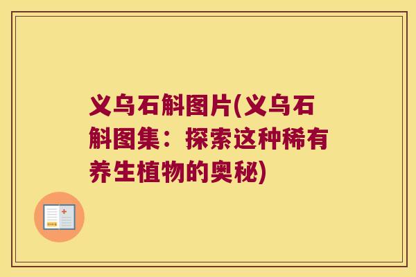 义乌石斛图片(义乌石斛图集:探索这种稀有养生植物的奥秘) 义乌石斛图片(义乌石斛图集:探索这种稀有养生植物的奥秘)