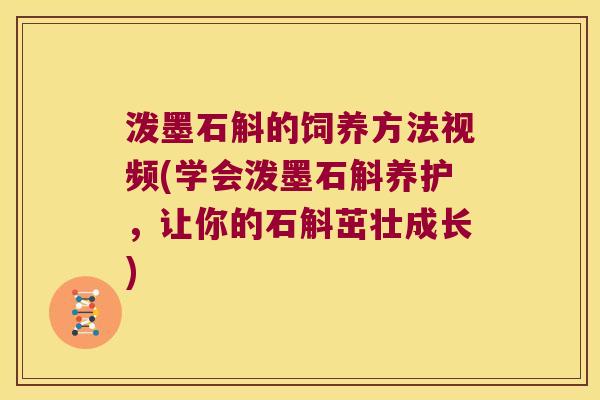 泼墨石斛的饲养方法视频(学会泼墨石斛养护，让你的石斛茁壮成长)