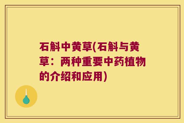 石斛中黄草(石斛与黄草：两种重要中药植物的介绍和应用)