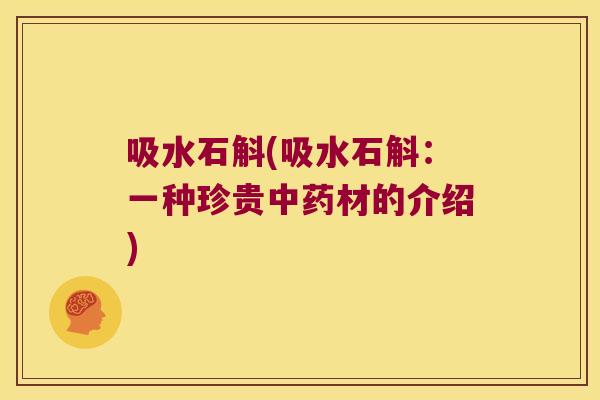 吸水石斛(吸水石斛：一种珍贵中药材的介绍)