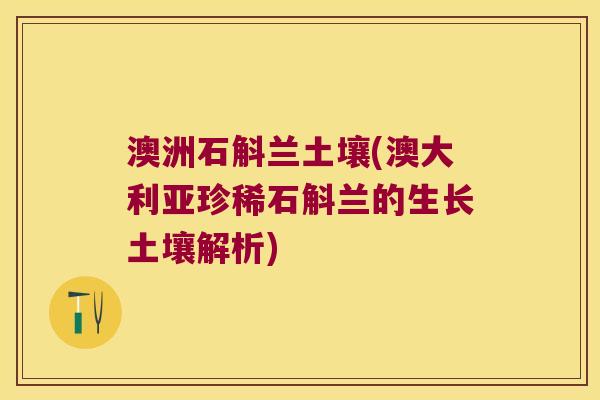 澳洲石斛兰土壤(澳大利亚珍稀石斛兰的生长土壤解析)