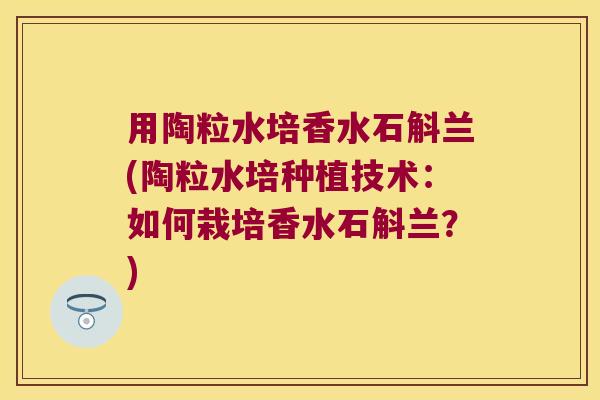 用陶粒水培香水石斛兰(陶粒水培种植技术：如何栽培香水石斛兰？)