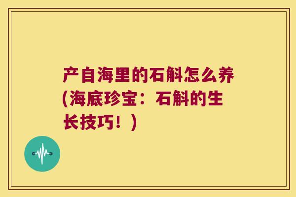 产自海里的石斛怎么养(海底珍宝：石斛的生长技巧！)