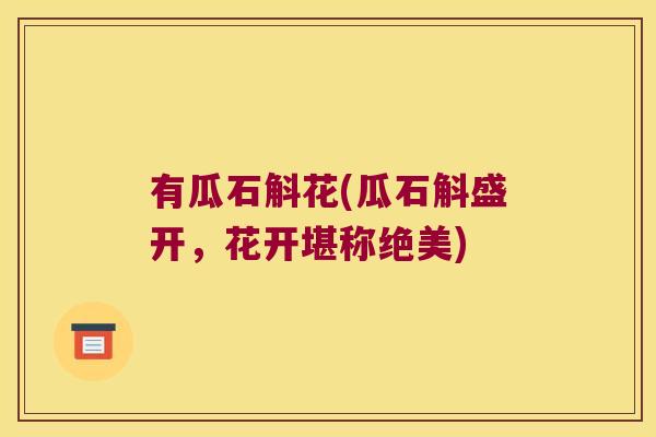 有瓜石斛花(瓜石斛盛开，花开堪称绝美)