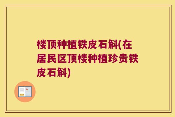 楼顶种植铁皮石斛(在居民区顶楼种植珍贵铁皮石斛)