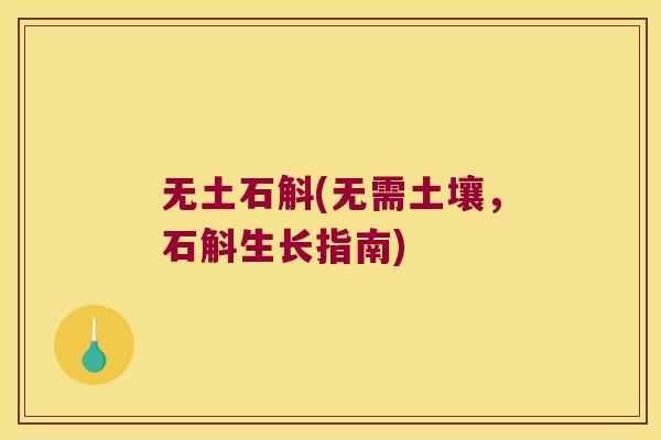 无土石斛(无需土壤，石斛生长指南)