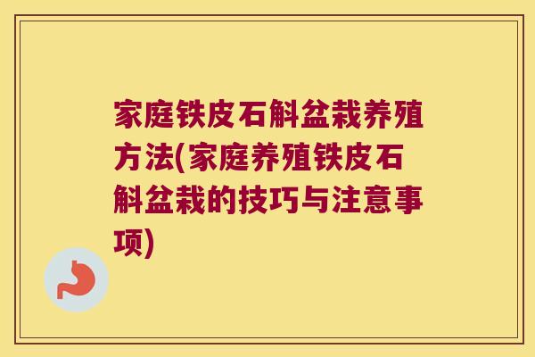 家庭铁皮石斛盆栽养殖方法(家庭养殖铁皮石斛盆栽的技巧与注意事项) 家庭铁皮石斛盆栽养殖方法(家庭养殖铁皮石斛盆栽的技巧与注意事项)