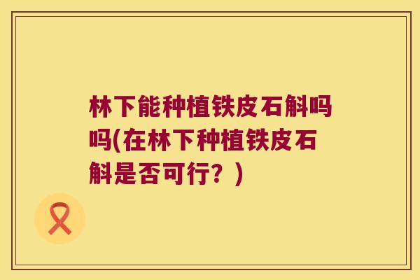 林下能种植铁皮石斛吗吗(在林下种植铁皮石斛是否可行？)