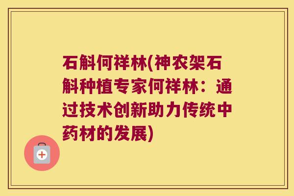 石斛何祥林(神农架石斛种植专家何祥林：通过技术创新助力传统中药材的发展)