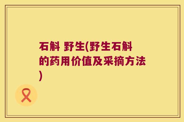 石斛 野生(野生石斛的药用价值及采摘方法)