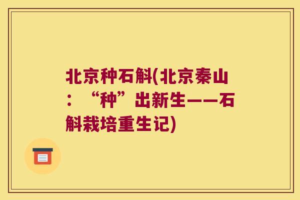 北京种石斛(北京秦山：“种”出新生——石斛栽培重生记)