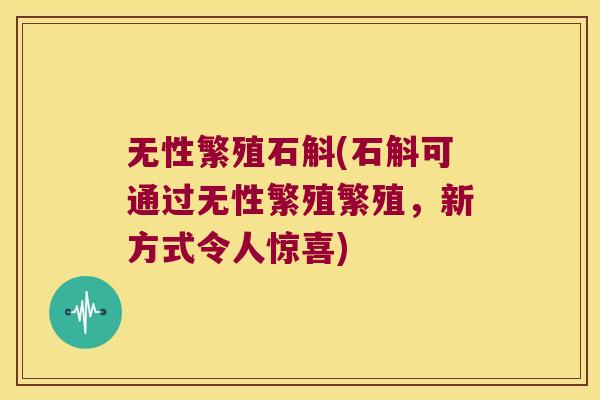 无性繁殖石斛(石斛可通过无性繁殖繁殖，新方式令人惊喜)