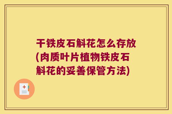 干铁皮石斛花怎么存放(肉质叶片植物铁皮石斛花的妥善保管方法)
