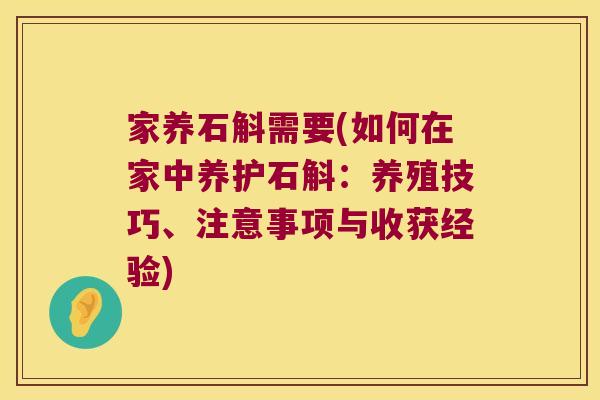 家养石斛需要(如何在家中养护石斛：养殖技巧、注意事项与收获经验)