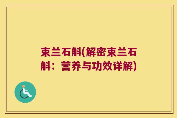 束兰石斛(解密束兰石斛:营养与功效详解) 束兰石斛(解密束兰石斛:营养与功效详解)