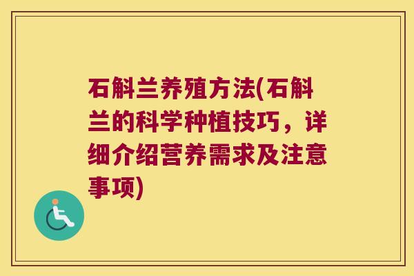 石斛兰养殖方法(石斛兰的科学种植技巧，详细介绍营养需求及注意事项)