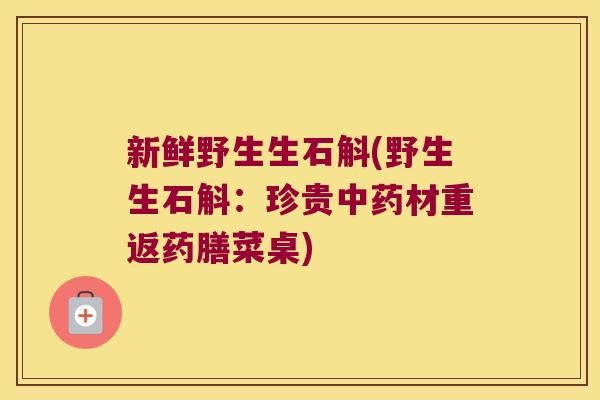 新鲜野生生石斛(野生生石斛：珍贵中药材重返药膳菜桌)