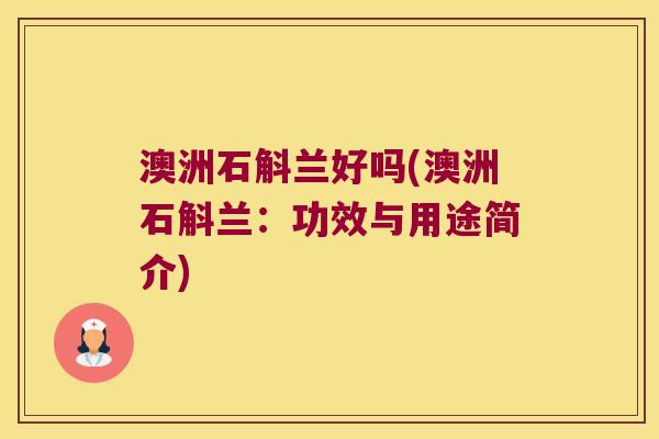 澳洲石斛兰好吗(澳洲石斛兰：功效与用途简介)