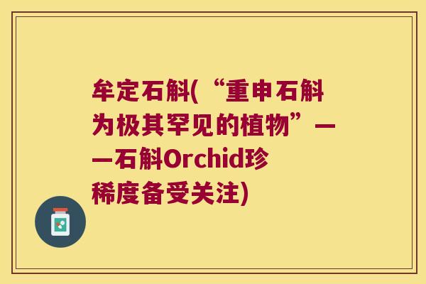 牟定石斛(“重申石斛为极其罕见的植物”——石斛Orchid珍稀度备受关注)