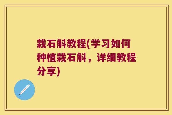 栽石斛教程(学习如何种植栽石斛，详细教程分享)
