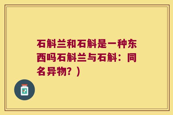 石斛兰和石斛是一种东西吗石斛兰与石斛：同名异物？)