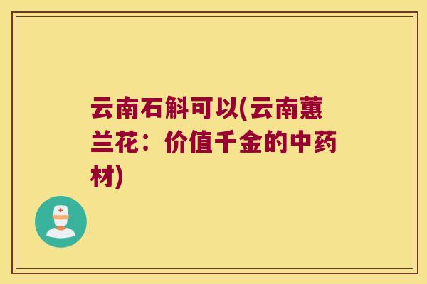 云南石斛可以(云南蕙兰花：价值千金的材)