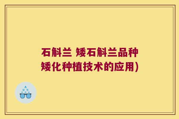 石斛兰 矮石斛兰品种矮化种植技术的应用)