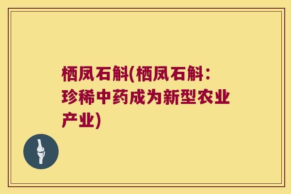 栖凤石斛(栖凤石斛：珍稀成为新型农业产业)