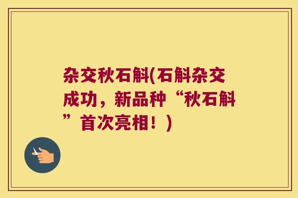 杂交秋石斛(石斛杂交成功，新品种“秋石斛”首次亮相！)
