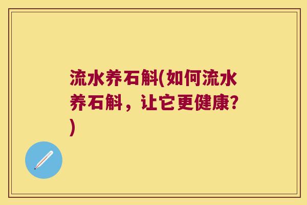 流水养石斛(如何流水养石斛，让它更健康？)