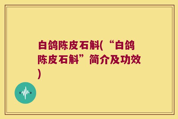 白鸽陈皮石斛(“白鸽陈皮石斛”简介及功效)