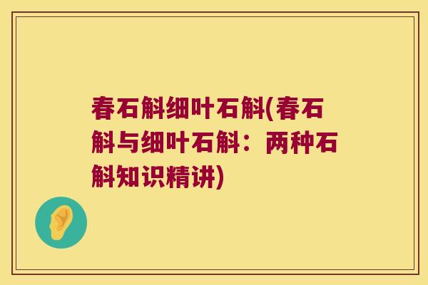 春石斛细叶石斛(春石斛与细叶石斛：两种石斛知识精讲)
