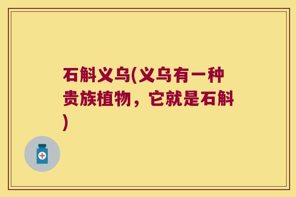石斛义乌(义乌有一种贵族植物，它就是石斛)
