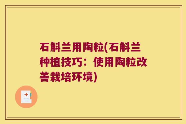 石斛兰用陶粒(石斛兰种植技巧：使用陶粒改善栽培环境)