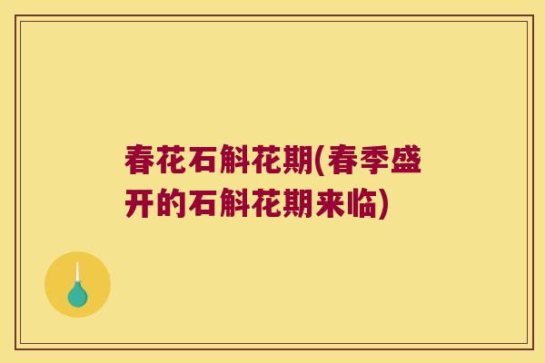 春花石斛花期(春季盛开的石斛花期来临)