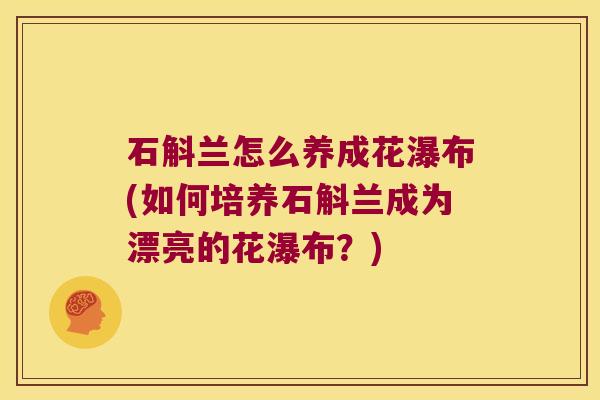 石斛兰怎么养成花瀑布(如何培养石斛兰成为漂亮的花瀑布?) 石斛兰怎么养成花瀑布(如何培养石斛兰成为漂亮的花瀑布?)