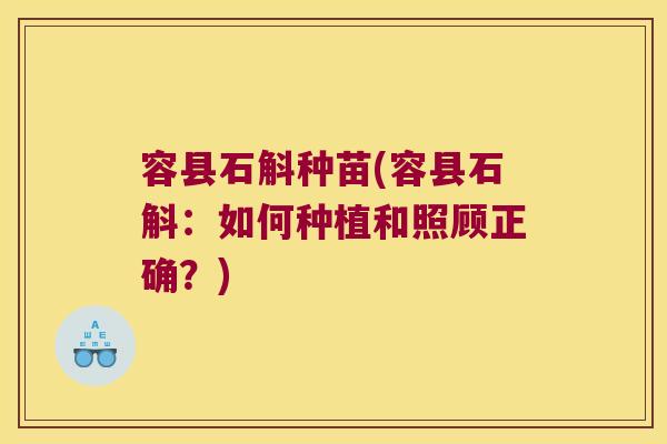 容县石斛种苗(容县石斛：如何种植和照顾正确？)