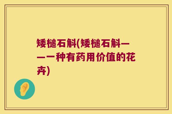 矮槌石斛(矮槌石斛——一种有药用价值的花卉)