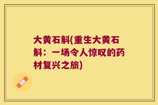 大黄石斛(重生大黄石斛：一场令人惊叹的药材复兴之旅)