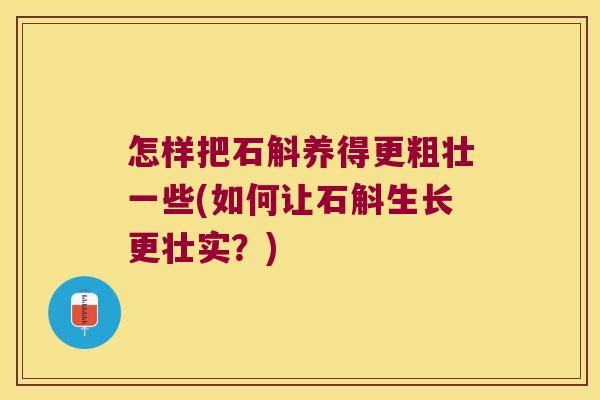 怎样把石斛养得更粗壮一些(如何让石斛生长更壮实？)