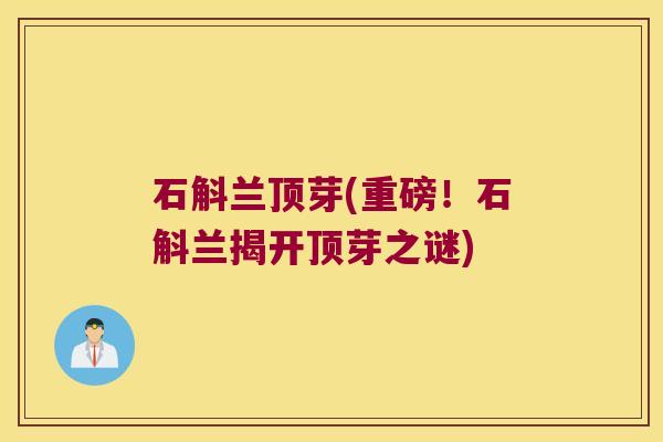 石斛兰顶芽(重磅！石斛兰揭开顶芽之谜)