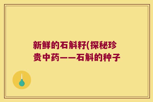新鲜的石斛籽(探秘珍贵中药——石斛的种子